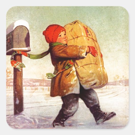 ステッカーヴィンテージホリデークリスマスギフトラベルラベル スクエアシール (正面)