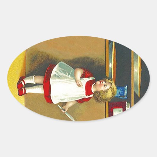 ステッカーヴィンテージホリデーベーキングパイエプロンキッチン 楕円形シール (正面)