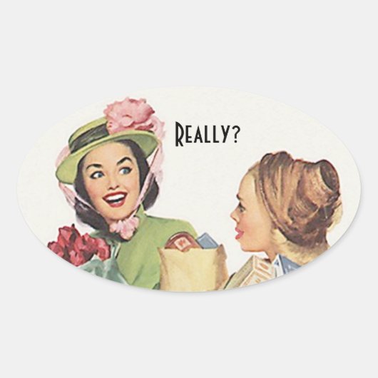 ステッカーヴィンテージレトロ近所の友人は本当に? 楕円形シール (正面)