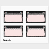 ステッカーヴィンテージ結婚ピンクのケーキバラレースブラック 長方形シール (シート)