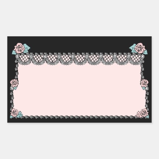 ステッカーヴィンテージ結婚ピンクのケーキバラレースブラック 長方形シール (正面)