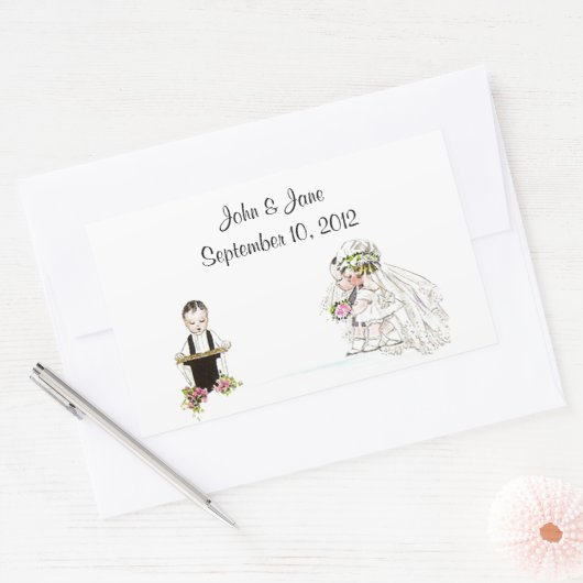 ステッカーヴィンテージ結婚式の新郎新婦チャーチサービス 長方形シール (封筒)