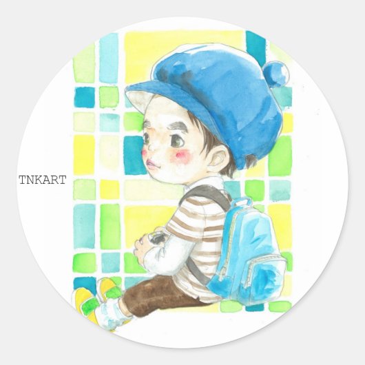 ステッカー丸（大）　まちぼうけ ラウンドシール (正面)