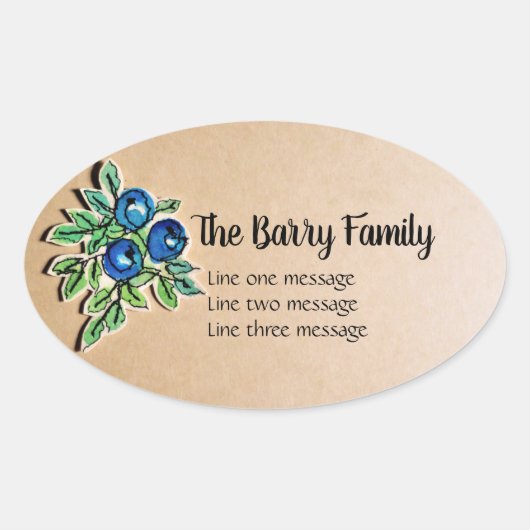 ステッカー付きカスタムヴィンテージブルーベリーラベル 楕円形シール (正面)