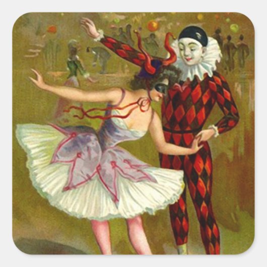 ステッカー仮装コスチュームパーティーHarlequinマスク スクエアシール (正面)