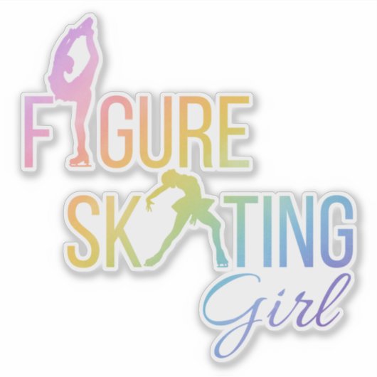 ステッカー姿スケートで滑る女カスタムの子のレインボー シール (正面)