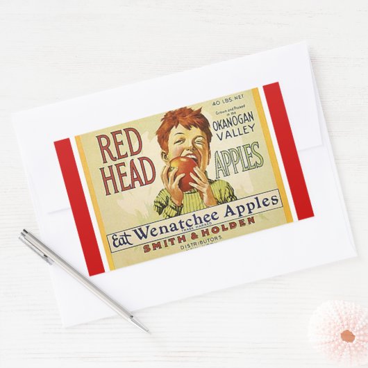 ステッカー広告ヴィンテージの赤頭りんごリンゴ 長方形シール (封筒)