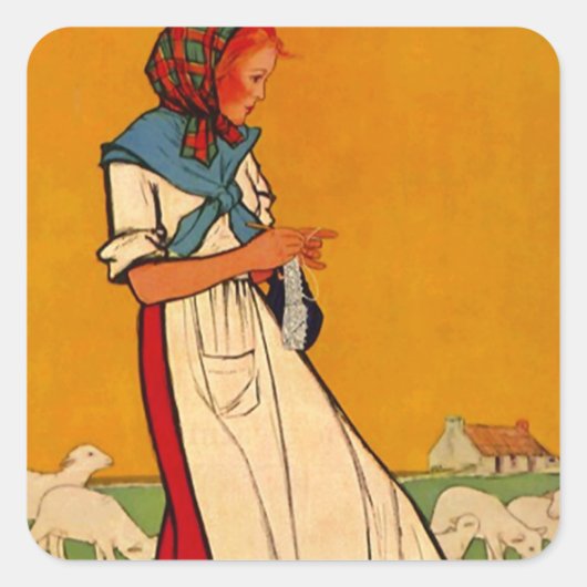 ステッカー忙しレディーニードルワーク編み物クロシェティング スクエアシール (正面)