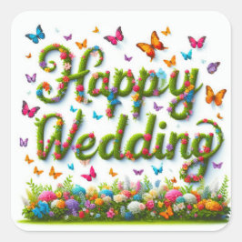 ステッカー結婚ハッピーズ スクエアシール