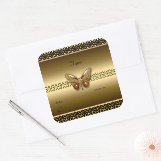 ステッカー金ゴールドオン金ゴールドバタフライスクエア2 スクエアシール (封筒)