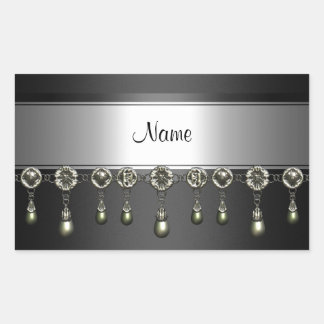 ステッカー長方形黒銀クロムジュエルトリム 長方形シール