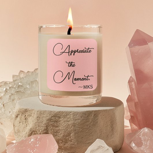 ステッカー3-inピンクモノグラム&肯定前向き書 スクエアシール