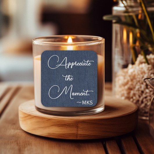 ステッカー3-inブルー、モノグラムと前向き肯定 スクエアシール