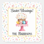 ステッカー3-in、名前 | イースター恵みハッピーイースター スクエアシール (正面)