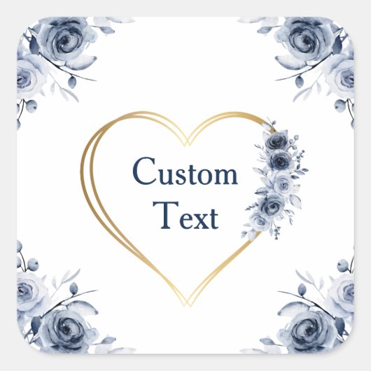 ステッカー3" x3"青いフローラカスタム文字 スクエアシール (正面)