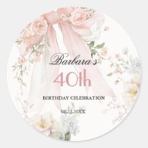 ステッカー エレガント ピンク リボン 花柄 40歳の誕生日