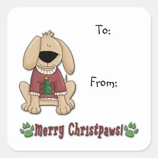 ステッカー - クリスマスの犬のギフトタグ (正面)