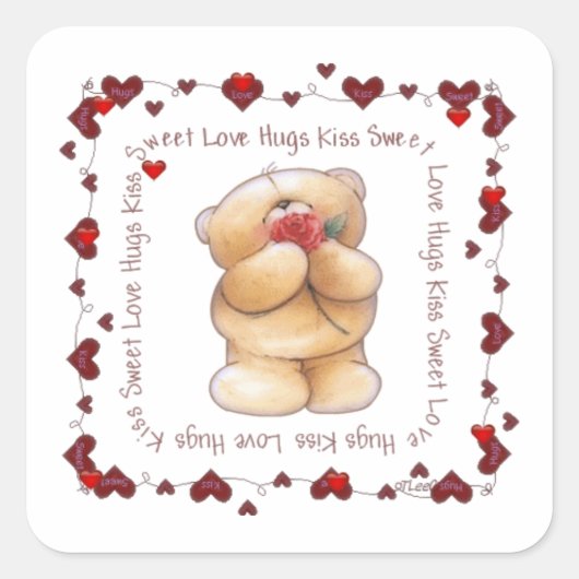 ステッカー/ベアとハート スクエアシール (正面)