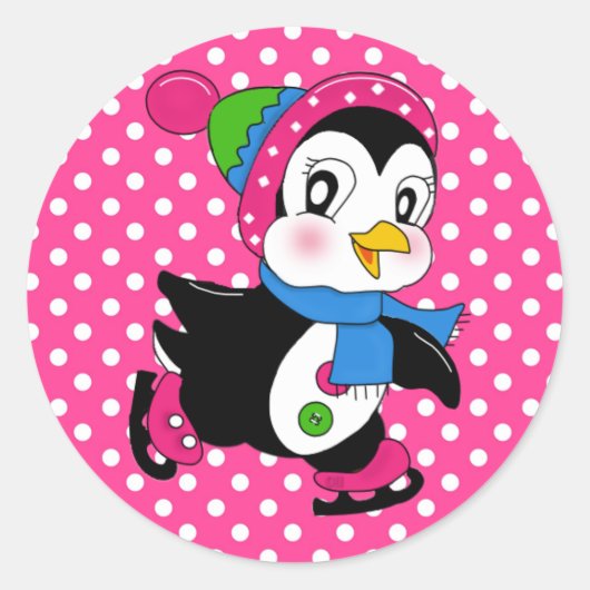 ステッカー/ペンギンと水玉模様 ラウンドシール (正面)