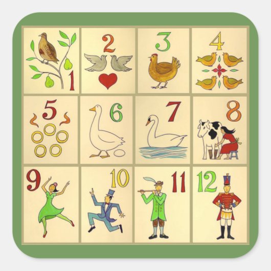 ステッカー、光沢、大、3インチクリスマスフォークアート スクエアシール (正面)