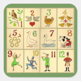 ステッカー、光沢、大、3インチクリスマスフォークアート スクエアシール