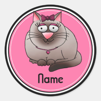 ステッカー、名前テンプレート、かわいい子猫マンガ ラウンドシール