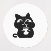 ステッカー - 太った黒猫3枚シート ラベル (デザイン1)