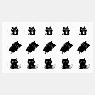 ステッカー - 太った黒猫3枚シート ラベル