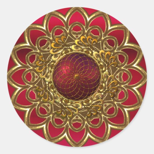 ステッカー 濃い赤 金の花 ジュエル (正面)