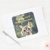 ステッカー:「目で世界を見る」猫 スクエアシール (封筒)