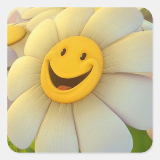 ステッカー/笑顔のひまわり スクエアシール (正面)