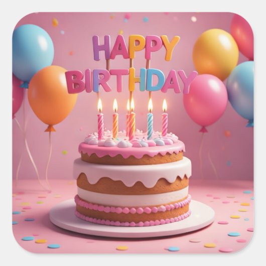 ステッカー（誕生日パーティー） スクエアシール (正面)