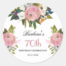 ステッカー 高級感のある手描きの花 70歳の誕生日