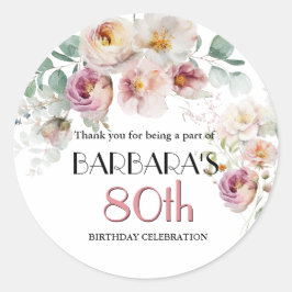 ステッカー 高級感のある水彩フラワーモチーフ 80歳の誕生日