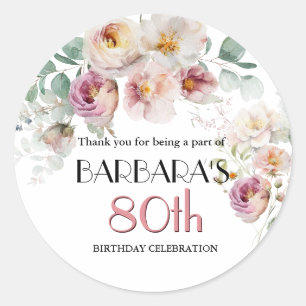ステッカー 高級感のある水彩フラワーモチーフ 80歳の誕生日