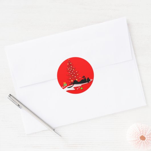 ステッカー – Black Lab Christmas – 赤 (封筒)