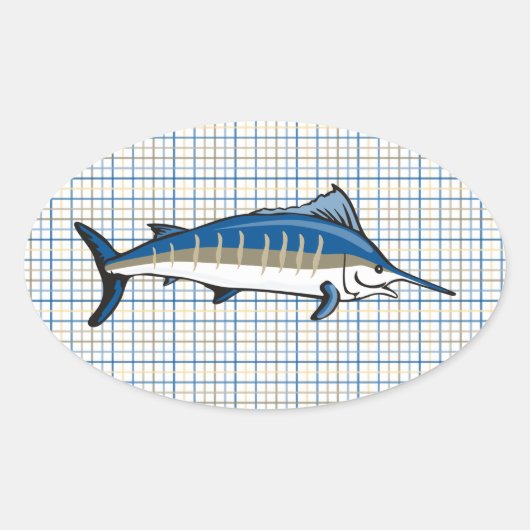 ステッカー – Blue Marlin on Plaid (正面)