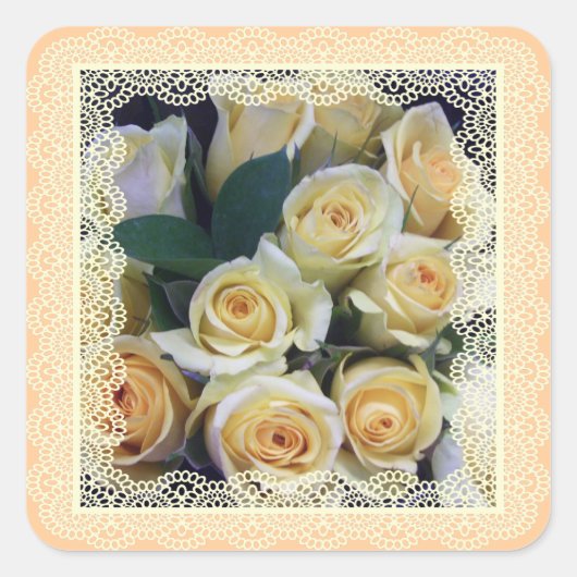 ステッカー – Creamy Yellow Roses in Lace (正面)