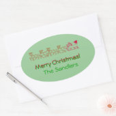 ステッカー(ovl) – サンタと彼のそり 楕円形シール (封筒)