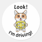 ステッカーCorgi Anime Driving ラウンドシール (正面)