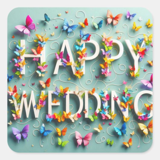 ステッカーHappy 結婚's スクエアシール (正面)