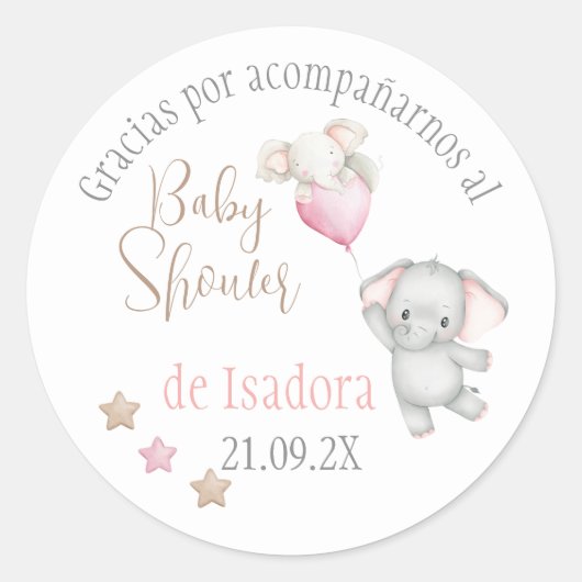 ステッカーRedonda Chica Baby Shower en espainol con e ラウンドシール (正面)
