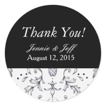 ステッカーThank You Damask白黒