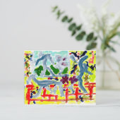 ステッキのハッピーフィギュアとスティック犬はがき ポストカード (スタンド正面)