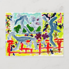 ステッキのハッピーフィギュアとスティック犬はがき ポストカード