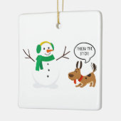 ステッキ雪だるま&犬かわいいクリスマスを投げおもしろいる セラミックオーナメント (左)