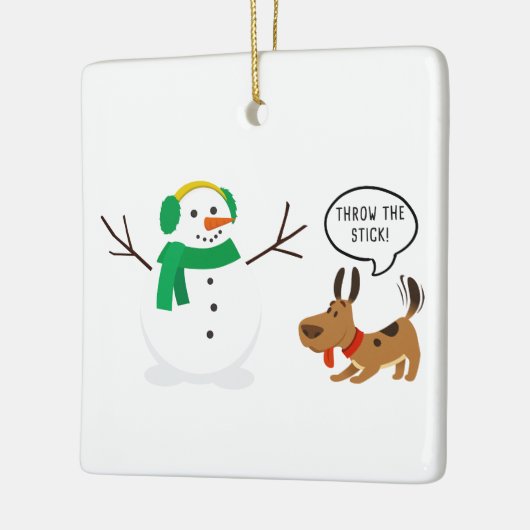 ステッキ雪だるま&犬かわいいクリスマスを投げおもしろいる セラミックオーナメント (左)