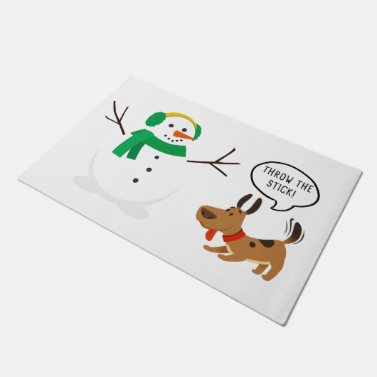 ステッキ雪だるま&犬かわいいクリスマスを投げおもしろいる ドアマット (アングル)