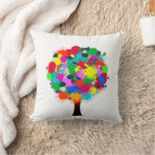 ステッチされたカラフル木のアートワーク クッション (ブランケット)