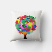 ステッチされたカラフル木のアートワーク クッション (裏面)